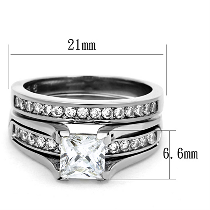 Women's Stainless Steel 316 Princess Cut 1.3 Carat Zirconia Wedding Ring Set Image 2