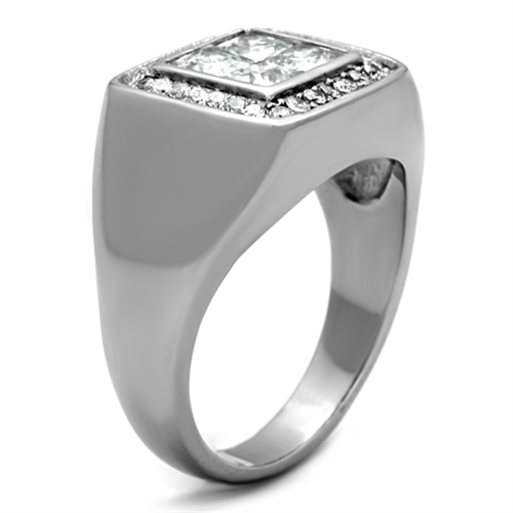 Mens Stainless Steel 316 Cubic Zironia Cushion Cut Flush Setting Mens Ring Image 4