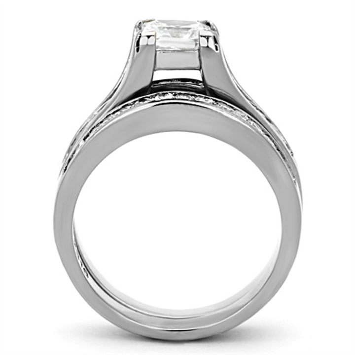 Women's Stainless Steel 316 Princess Cut 1.3 Carat Zirconia Wedding Ring Set Image 3