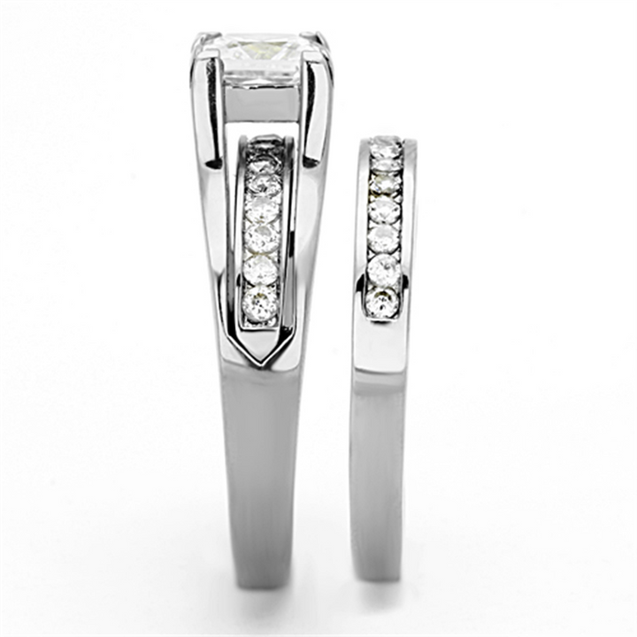 Women's Stainless Steel 316 Princess Cut 1.3 Carat Zirconia Wedding Ring Set Image 4