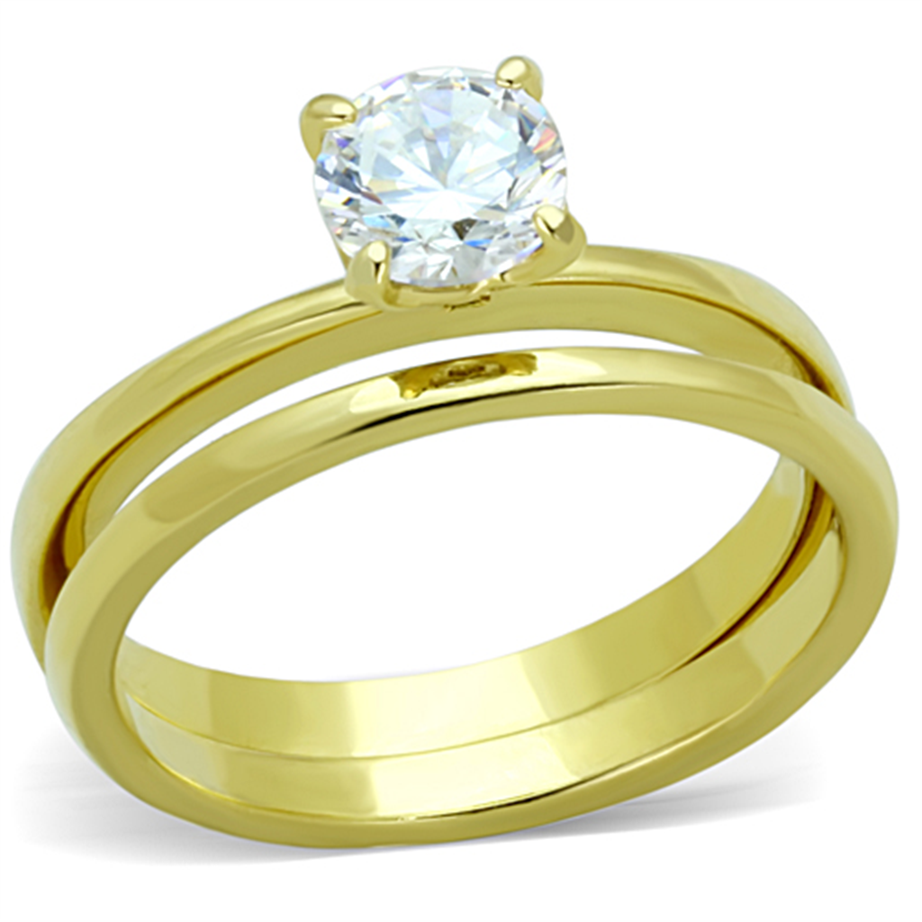 Women's Stainless Steel 316 .85 Carat Zirconia Gold Plated Wedding Ring Set Image 1