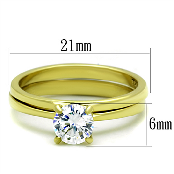 Women's Stainless Steel 316 .85 Carat Zirconia Gold Plated Wedding Ring Set Image 2