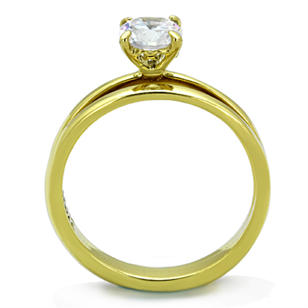 Women's Stainless Steel 316 .85 Carat Zirconia Gold Plated Wedding Ring Set Image 3