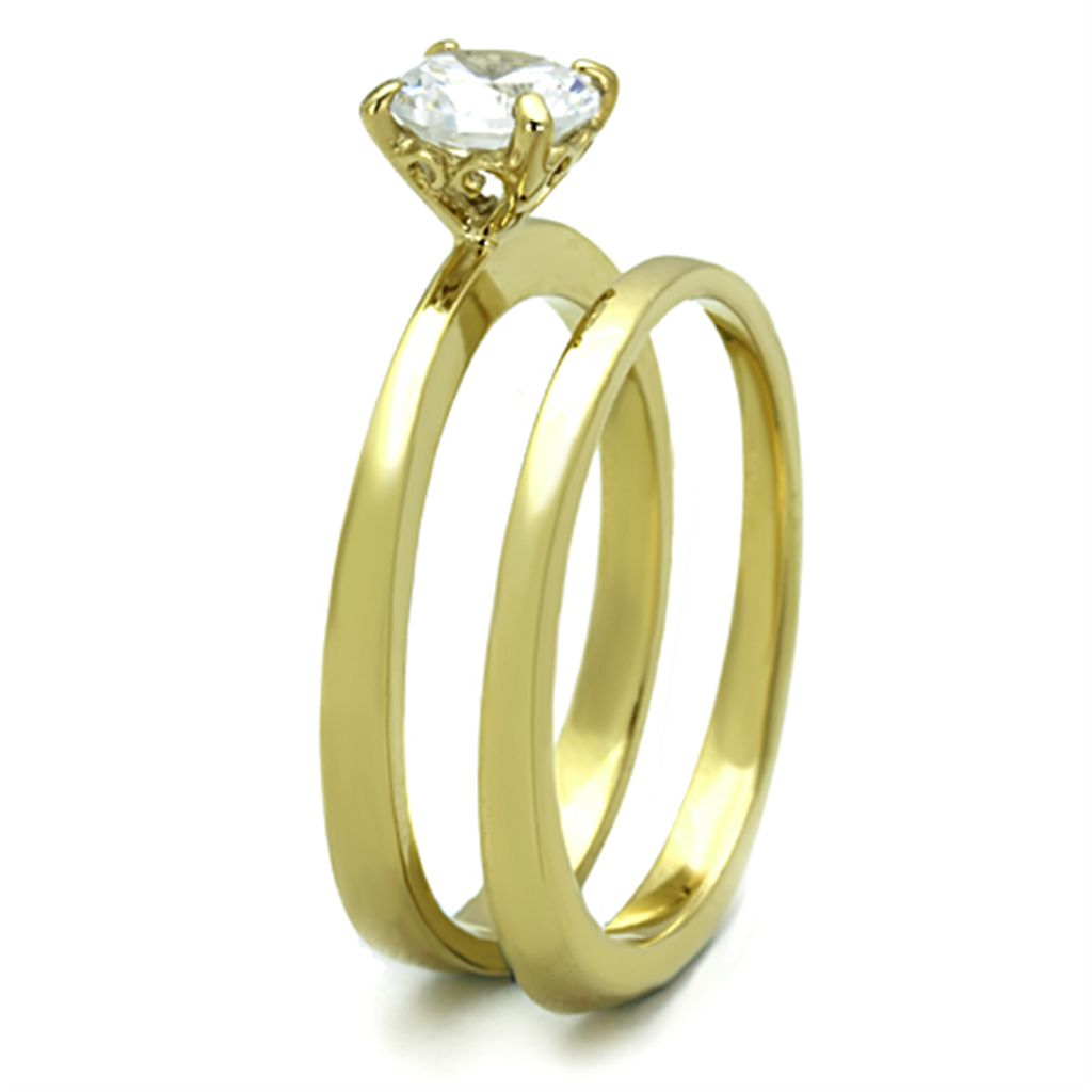 Women's Stainless Steel 316 .85 Carat Zirconia Gold Plated Wedding Ring Set Image 4