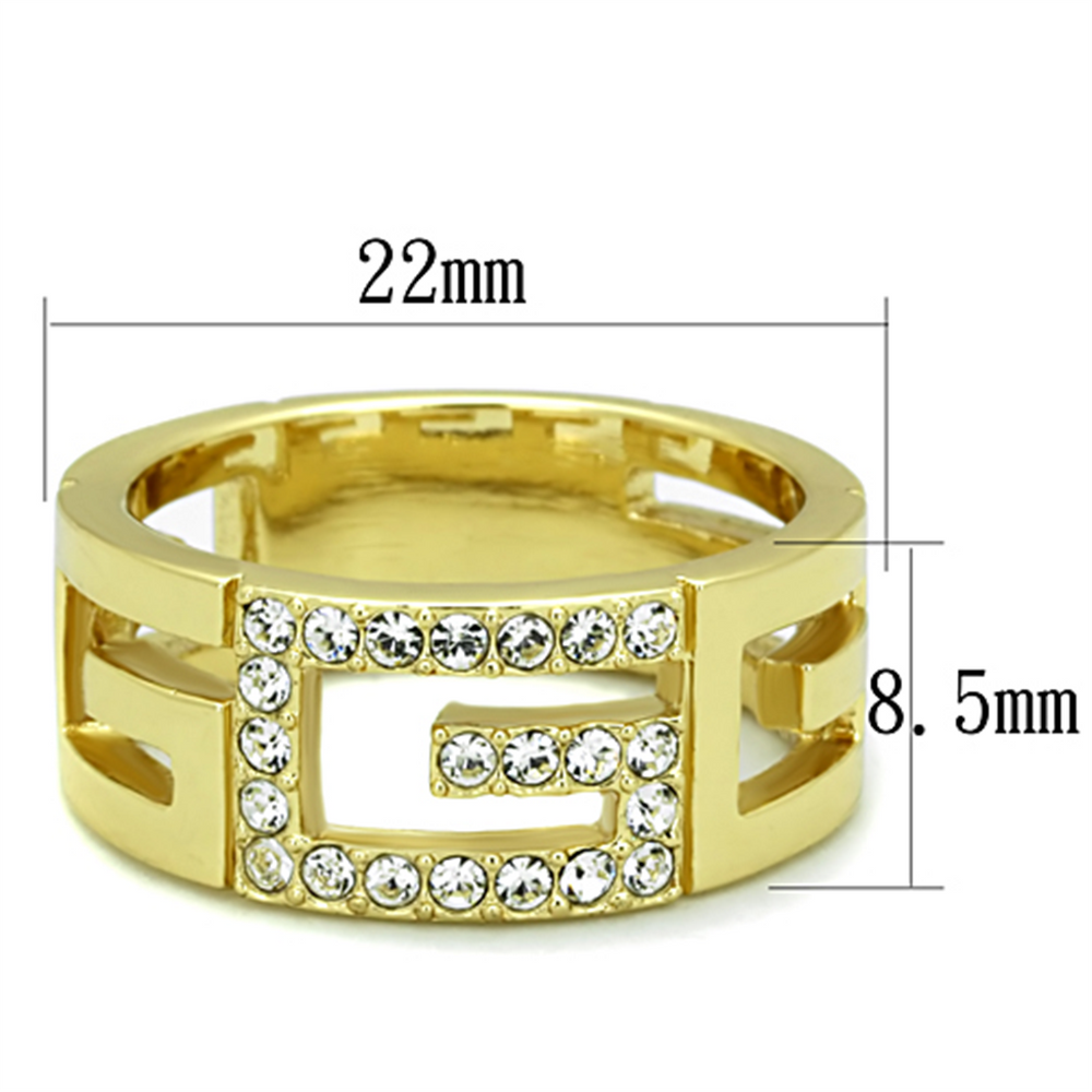 Womens Stainless Steel 316 Crystal 14K Gold Ion Plated Letter G Fashion Ring Image 2