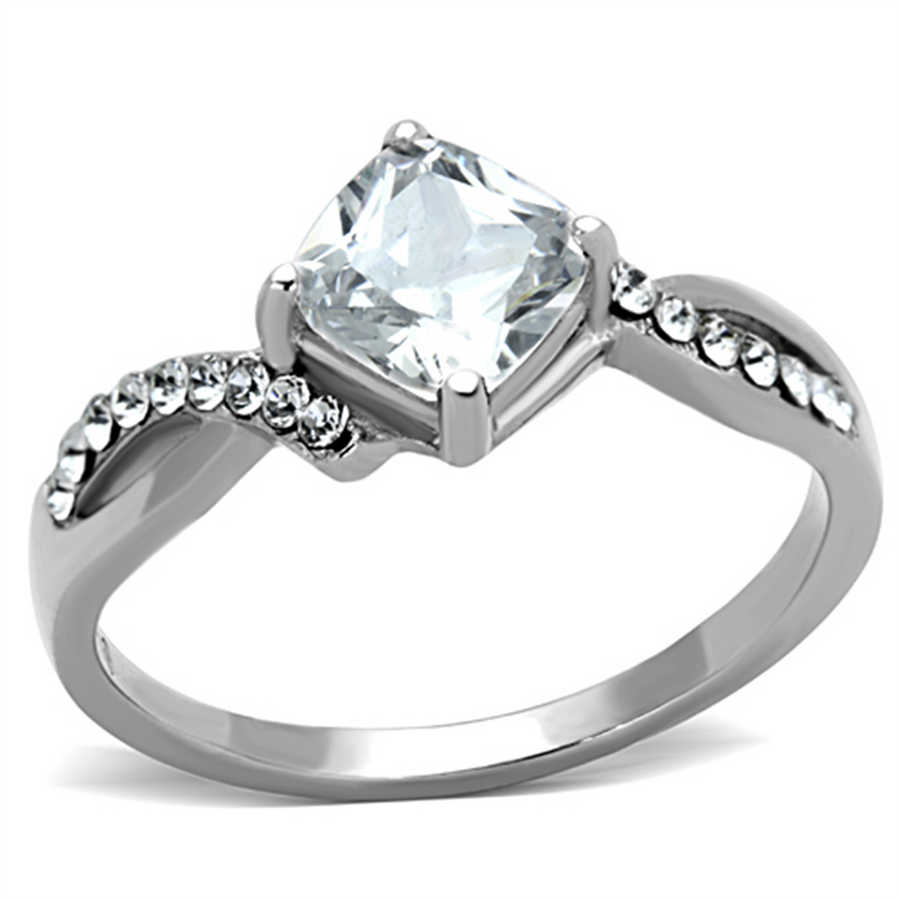Womens Stainless Steel 316 Cushion Cut .915 Carat Zirconia Engagement Ring Image 1