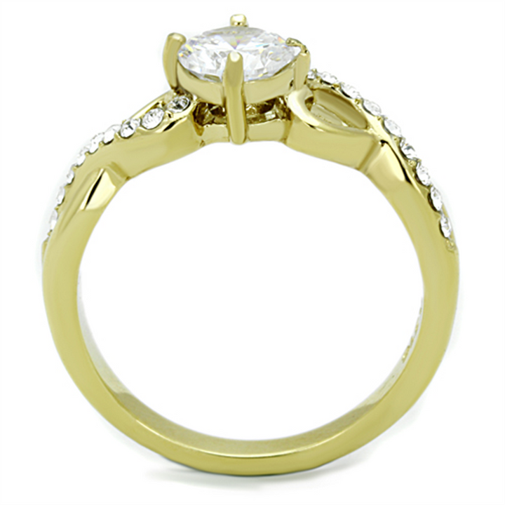 Womens Stainless Steel 316 .89 Carat Zircona 14K Gold Plated Engagement Ring Image 3