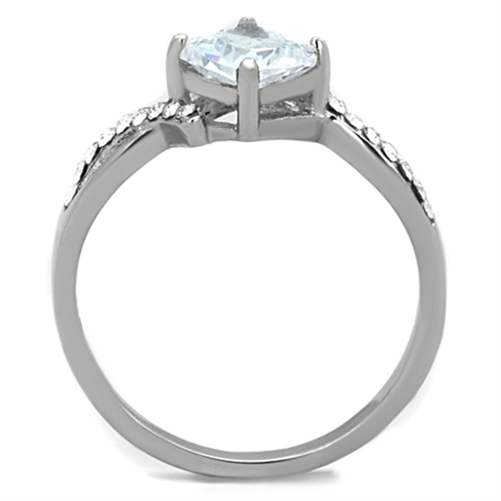 Women's Stainless Steel 316 Cushion Cut .915 Carat Zirconia Engagement Ring Image 3