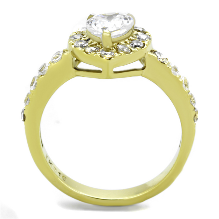 Women's Stainless Steel 316, 1.38 Ct Zirconia Gold Plated Halo Engagement Ring Image 3
