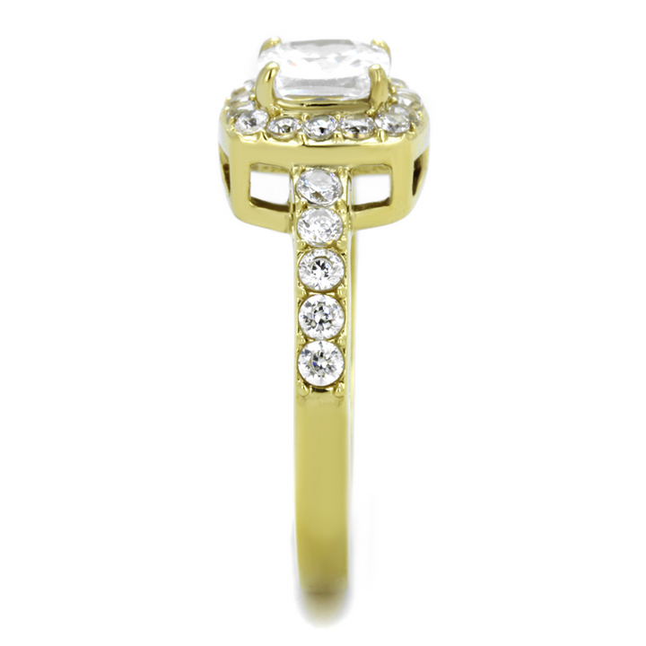 Womens Stainless Steel 316 1.6 Carat Zirconia Gold Plated Halo Engagement Ring Image 4
