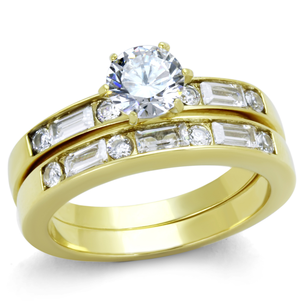 Womens Stainless Steel 316 1.75 Carat Zirconia Gold Plated Wedding Ring Set Image 1