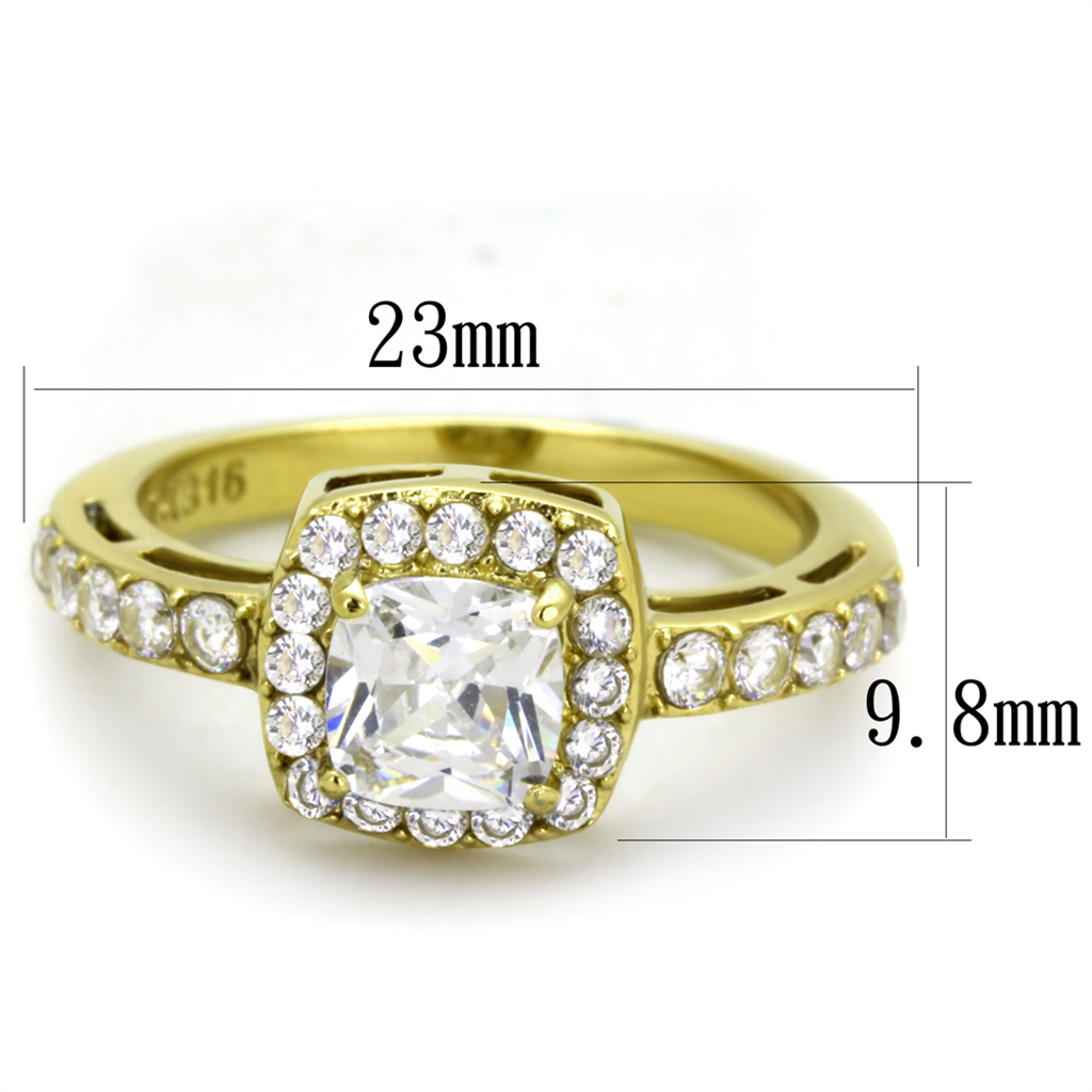 Womens Stainless Steel 316 1.6 Ct Zirconia Gold Plated Halo Engagement Ring Image 2