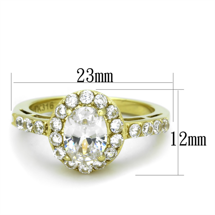 Women's Stainless Steel 316 Oval Cut Zirconia Gold Plated Halo Engagement Ring Image 2