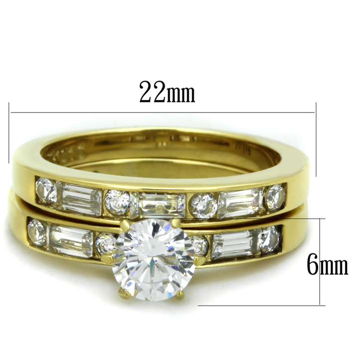 Womens Stainless Steel 316 1.75 Carat Zirconia Gold Plated Wedding Ring Set Image 2
