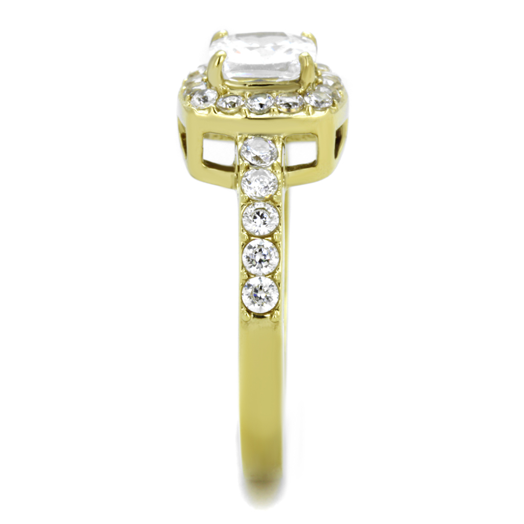 Womens Stainless Steel 316 1.6 Ct Zirconia Gold Plated Halo Engagement Ring Image 4
