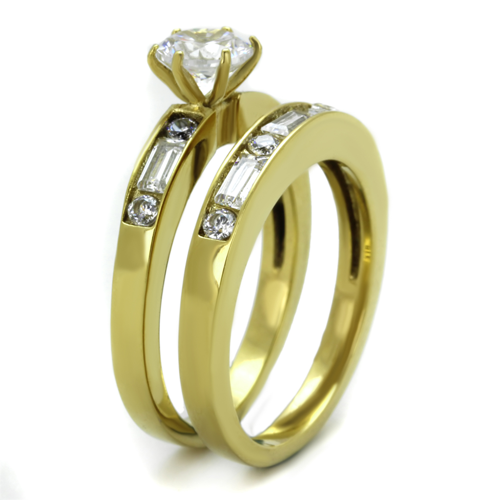 Womens Stainless Steel 316 1.75 Carat Zirconia Gold Plated Wedding Ring Set Image 4