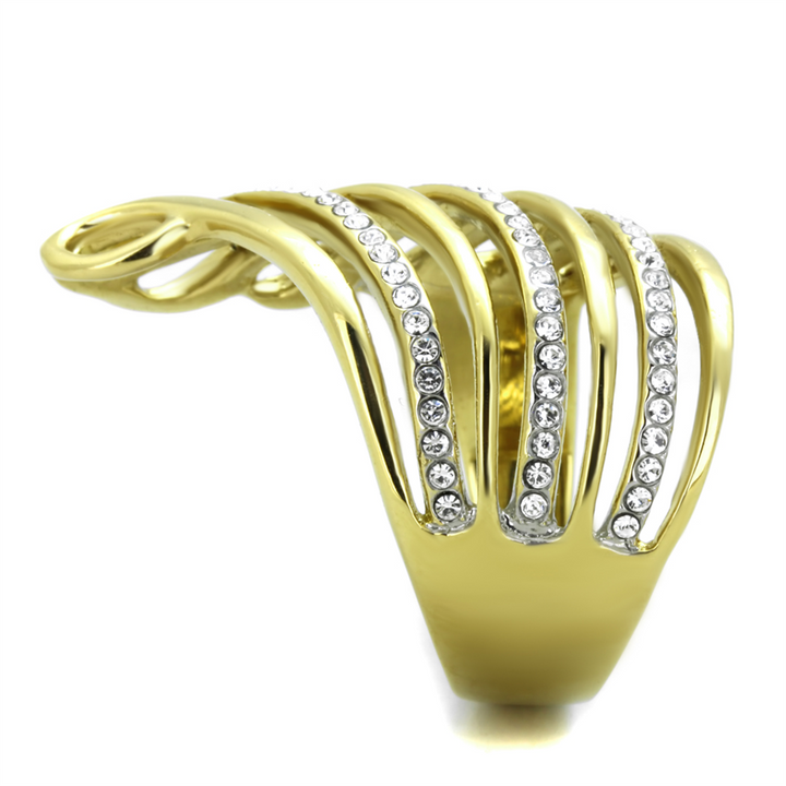 Womens Stainless Steel 316 Gold Plated Top Grade Crystal Cocktail Fashion Ring Image 4