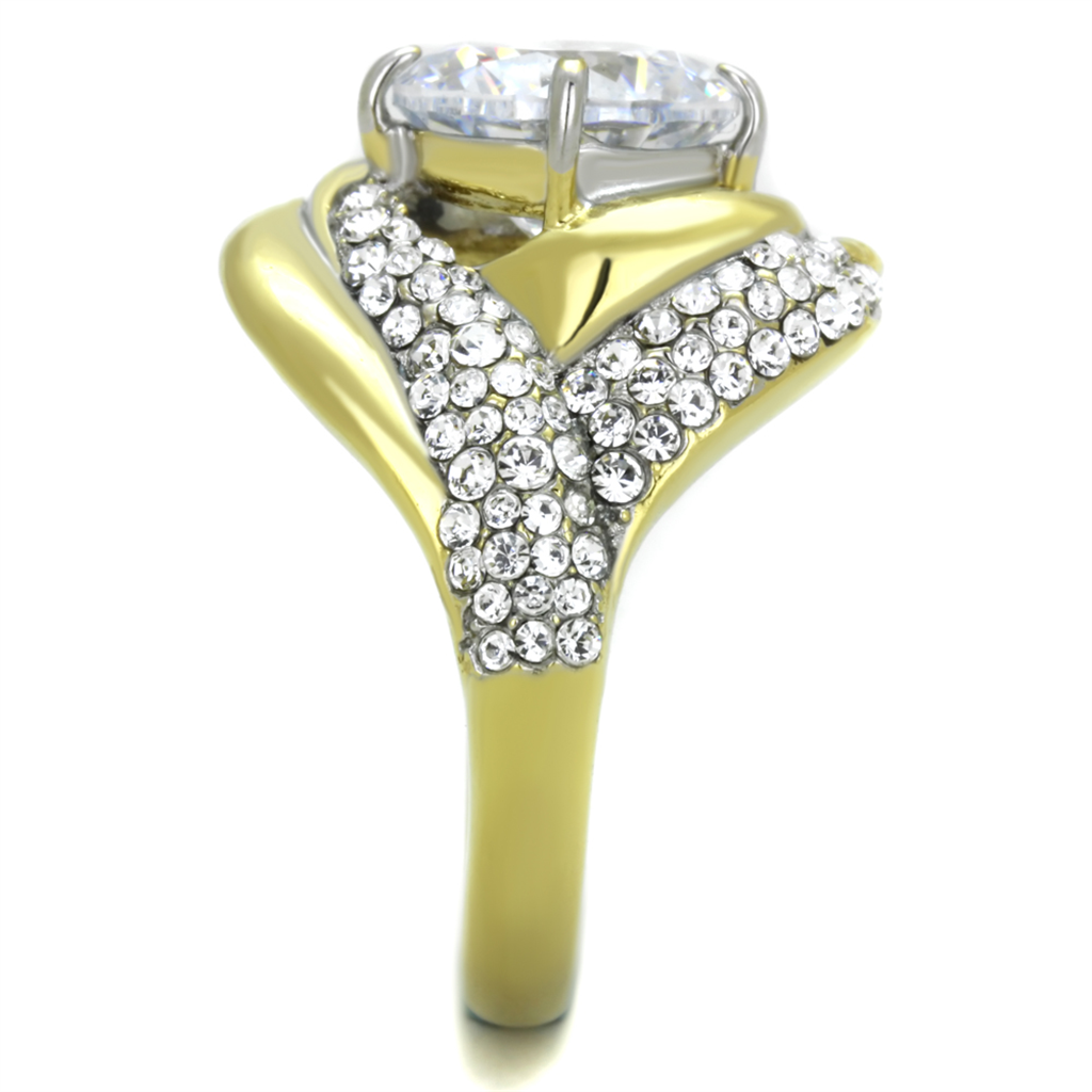 Womens Stainless Steel 316 Round Cut Cubic Zirconia Two Toned Cocktail Ring Image 4