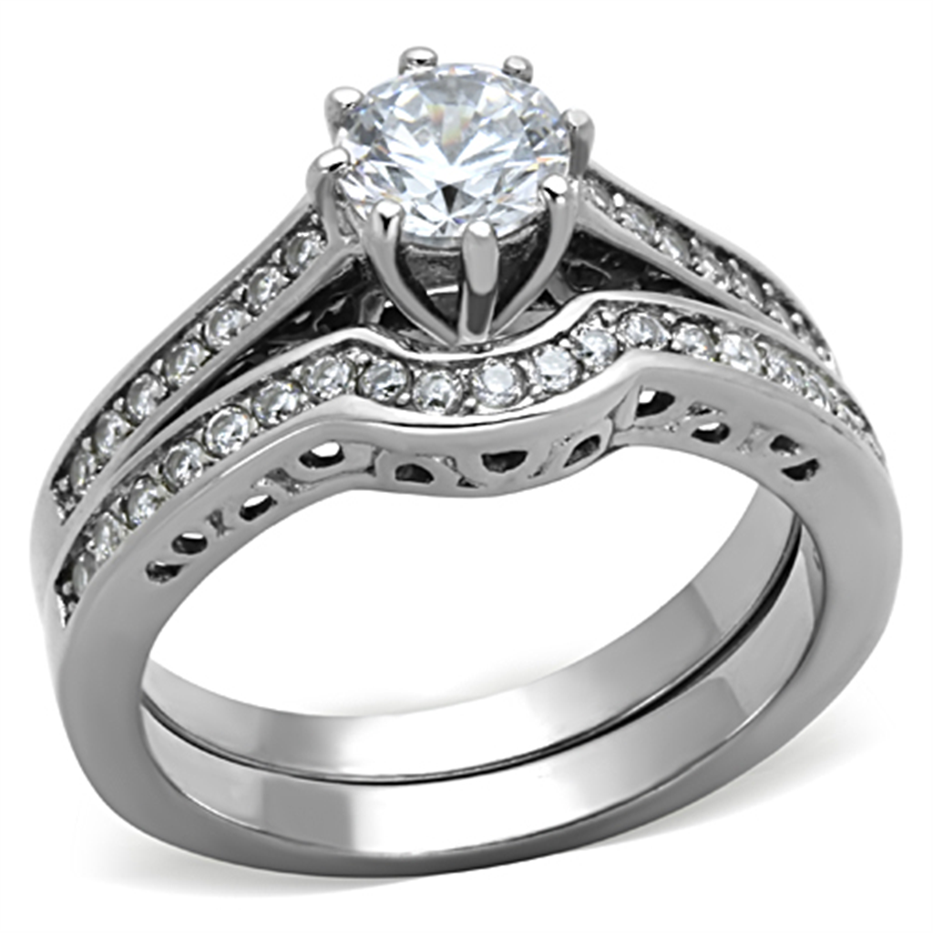 Women's Stainless Steel 316 Round 1.85 Ct Zirconia Engagement Wedding Ring Set Image 1