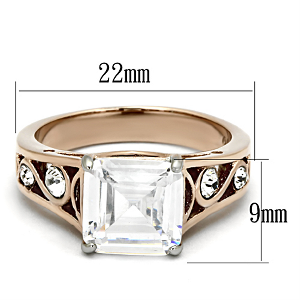 Womens Stainless Steel 316 Princess Cut Zircona Rose Gold Engagement Ring Image 2