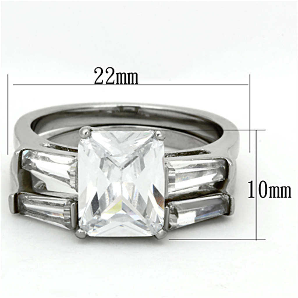 Womens Stainless Steel 316 Emerald Cut Zirconia Engagement Wedding Ring Set Image 2