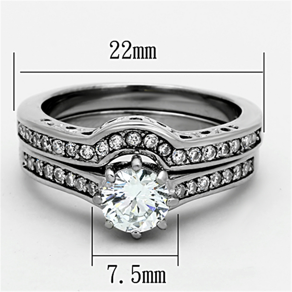 Women's Stainless Steel 316 Round 1.85 Ct Zirconia Engagement Wedding Ring Set Image 2