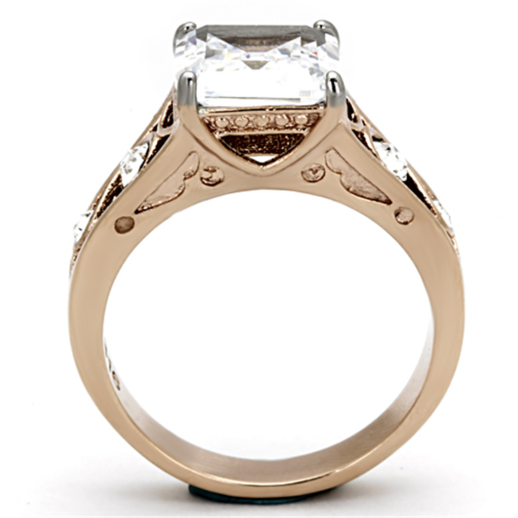 Womens Stainless Steel 316 Princess Cut Zircona Rose Gold Engagement Ring Image 3