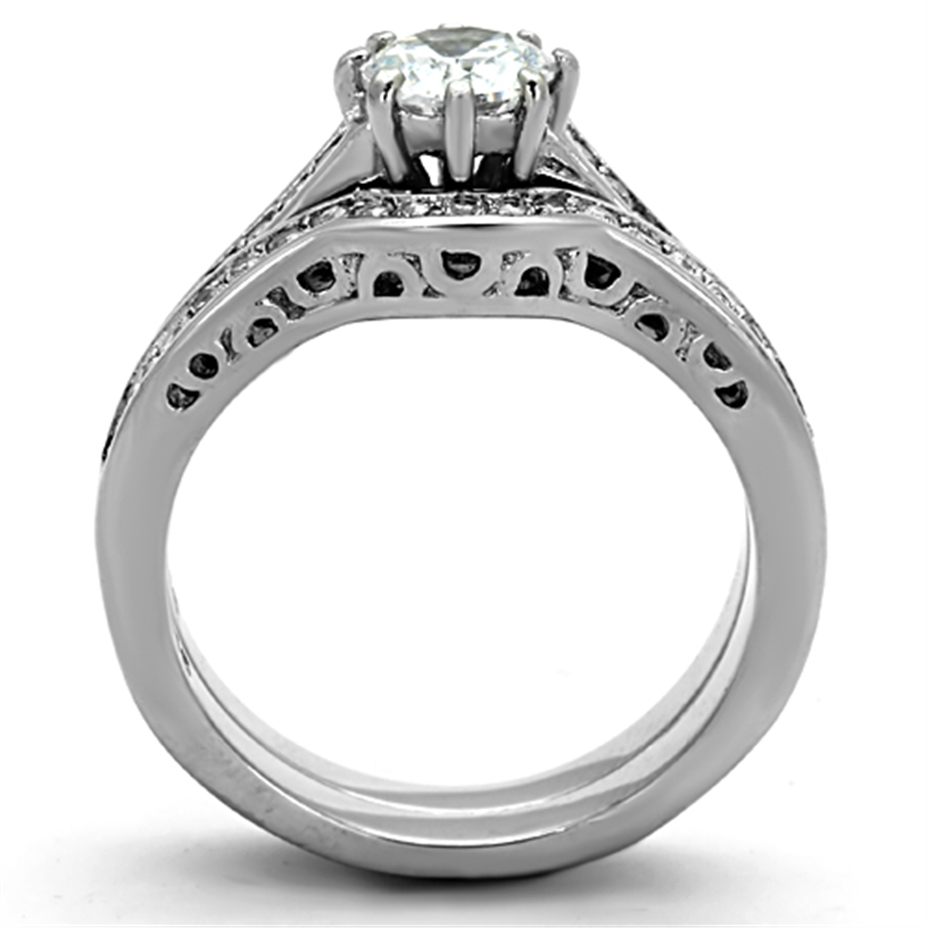 Women's Stainless Steel 316 Round 1.85 Ct Zirconia Engagement Wedding Ring Set Image 3