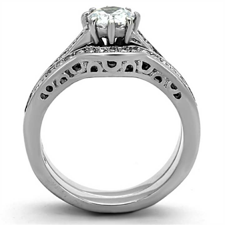 Women's Stainless Steel 316 Round 1.85 Ct Zirconia Engagement Wedding Ring Set Image 3