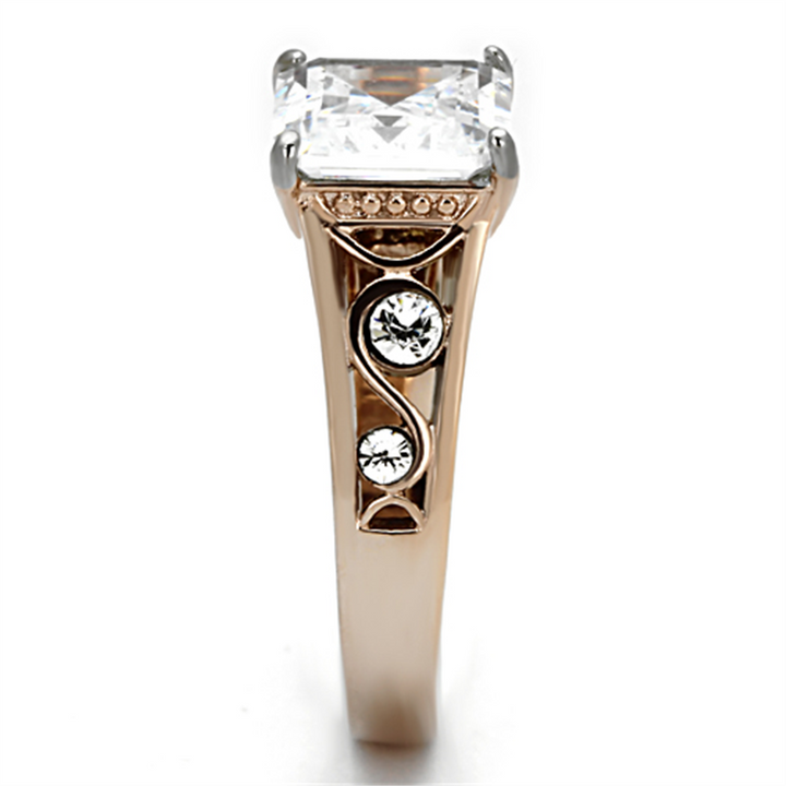 Womens Stainless Steel 316 Princess Cut Zircona Rose Gold Engagement Ring Image 4