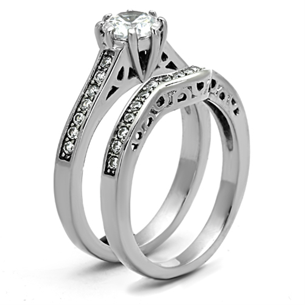 Women's Stainless Steel 316 Round 1.85 Ct Zirconia Engagement Wedding Ring Set Image 4