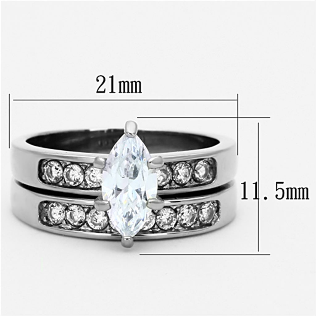 Womens Stainless Steel 316 Marquise Cut Zirconia Engagement Wedding Ring Set Image 2