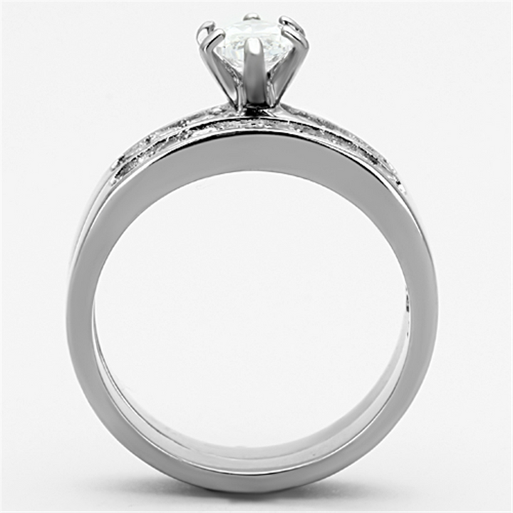 Womens Stainless Steel 316 Marquise Cut Zirconia Engagement Wedding Ring Set Image 3