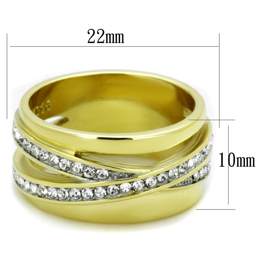 Womens Stainless Steel 316 Gold Plated Pave Crystal Anniversary Fashion Ring Image 2