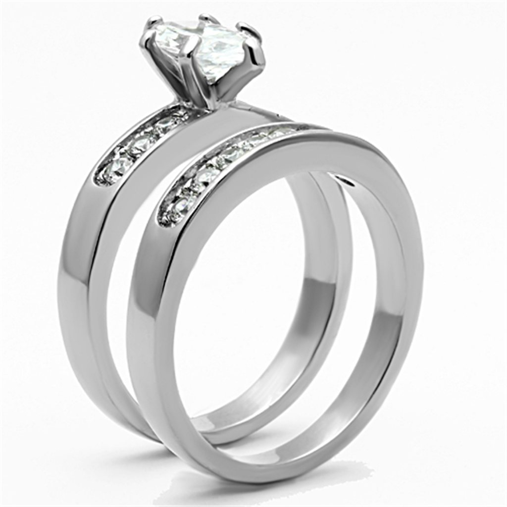 Womens Stainless Steel 316 Marquise Cut Zirconia Engagement Wedding Ring Set Image 4