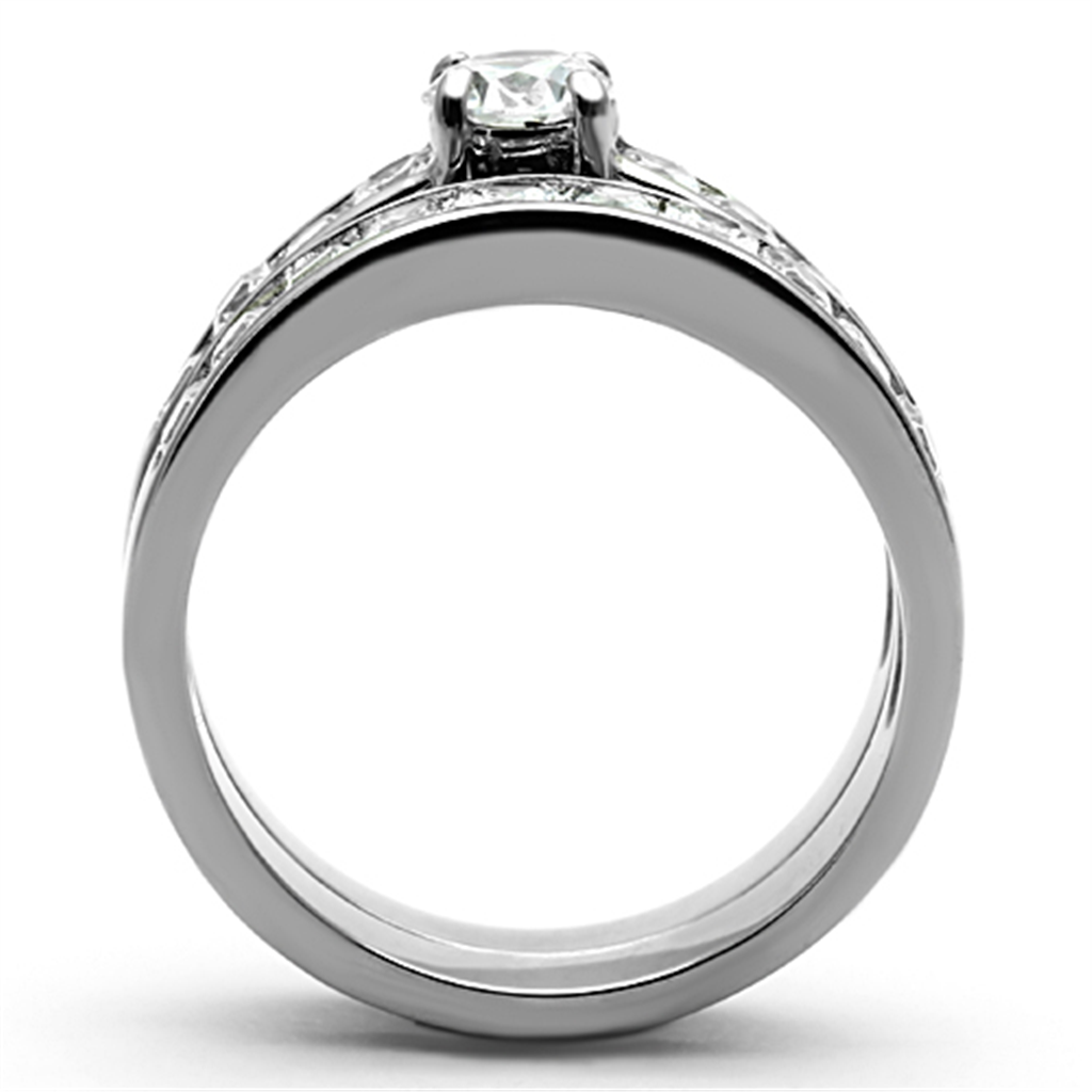 Womens Stainless Steel 316 Round 3.25 Ct Zirconia Engagement Wedding Ring Set Image 3