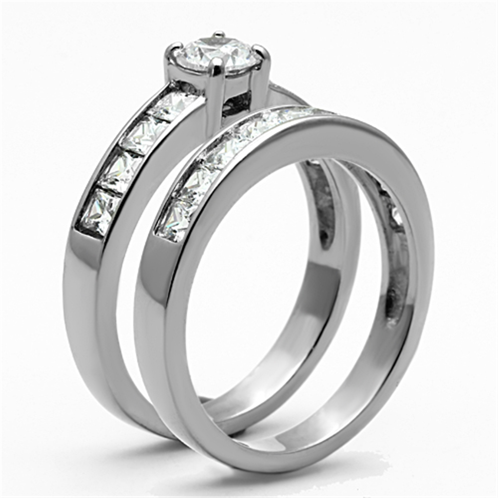 Womens Stainless Steel 316 Round 3.25 Ct Zirconia Engagement Wedding Ring Set Image 4