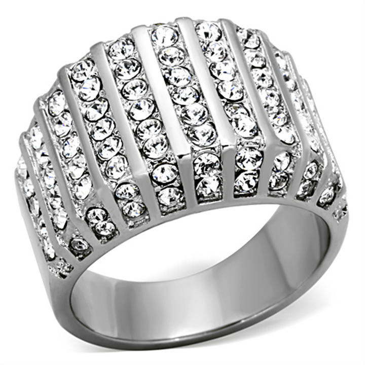 Women's Stainless Steel 316 Round Cut Cubic Zirconia Wide Band Fashion Ring Image 1