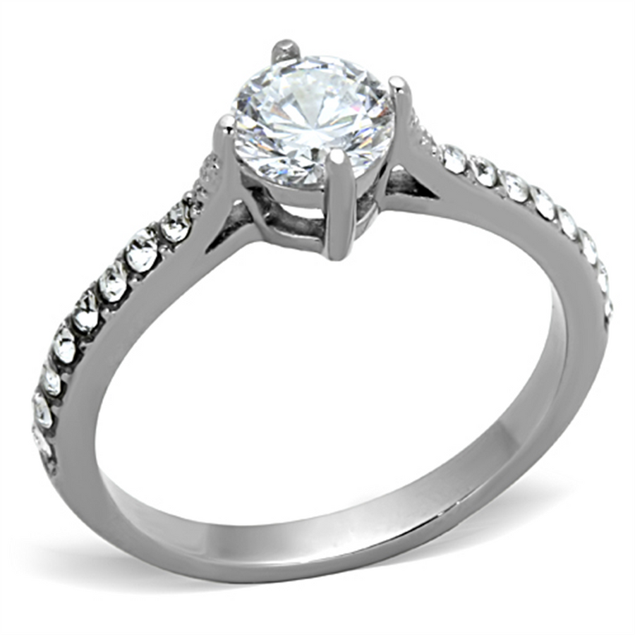 Women's Stainless Steel 316 Round Brilliant Cut Cubic Zirconia Engagement Ring Image 1