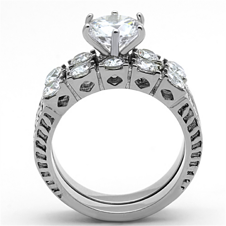 Womens Stainless Steel 316 Round 3.10 Ct Zirconia Engagement Wedding Ring Set Image 3