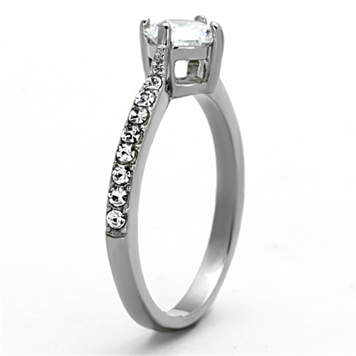 Women's Stainless Steel 316 Round Brilliant Cut Cubic Zirconia Engagement Ring Image 4