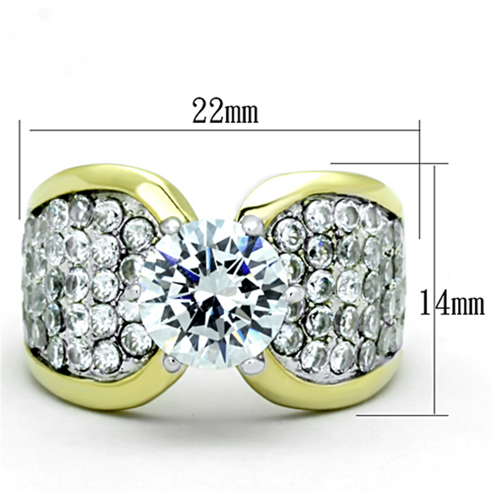 Women's Stainless Steel 316 Two Toned Plated Cubic Zirconia Engagement Ring Image 2
