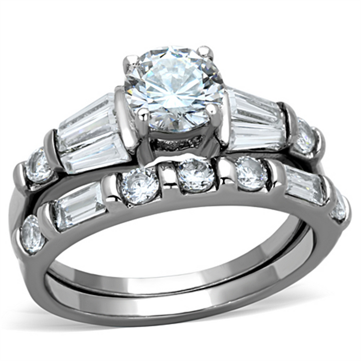 Women's Stainless Steel 316 Round 2.5 Ct Zirconia Engagement Wedding Ring Set Image 1