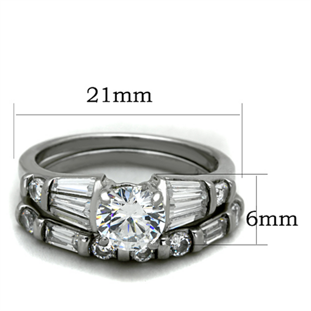 Women's Stainless Steel 316 Round 2.5 Ct Zirconia Engagement Wedding Ring Set Image 2