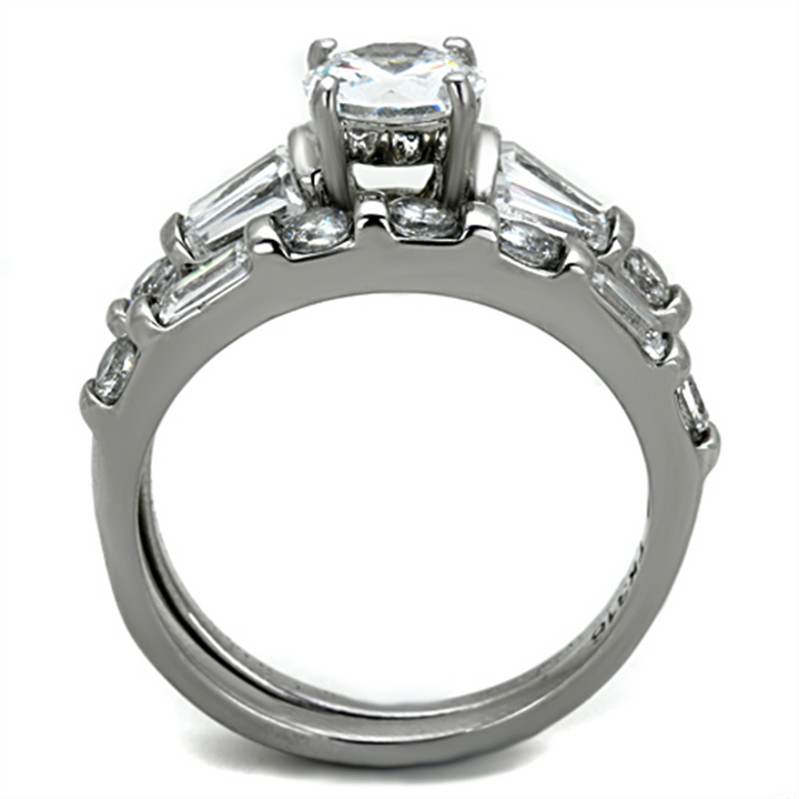 Women's Stainless Steel 316 Round 2.5 Ct Zirconia Engagement Wedding Ring Set Image 3