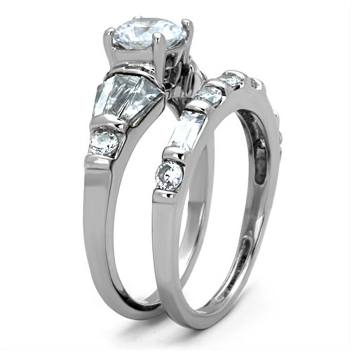Women's Stainless Steel 316 Round 2.5 Ct Zirconia Engagement Wedding Ring Set Image 4
