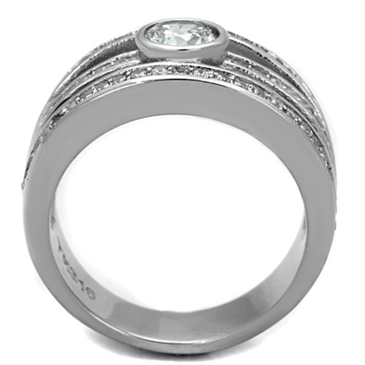 Womens Stainless Steel 316 Round Cut Cubic Zirconia Anniversary Ring Band Image 3