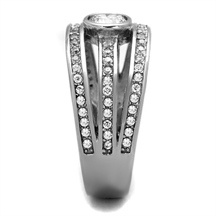 Womens Stainless Steel 316 Round Cut Cubic Zirconia Anniversary Ring Band Image 4