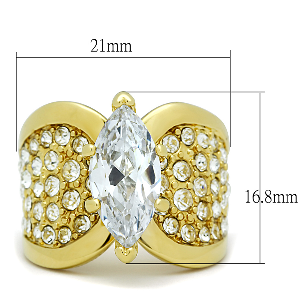 Womens Stainless Steel 316 Marquise Cut Zirconia Gold Plated Engagement Ring Image 2