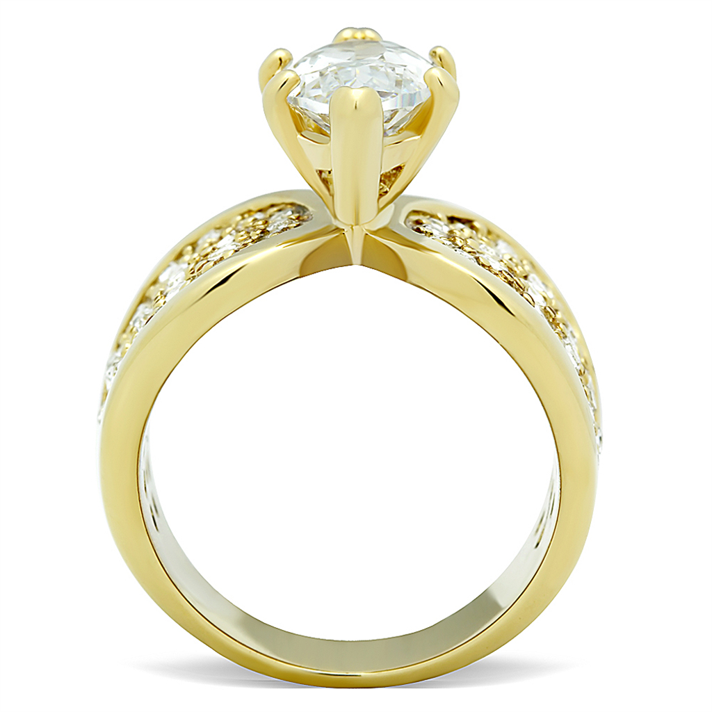 Womens Stainless Steel 316 Marquise Cut Zirconia Gold Plated Engagement Ring Image 3